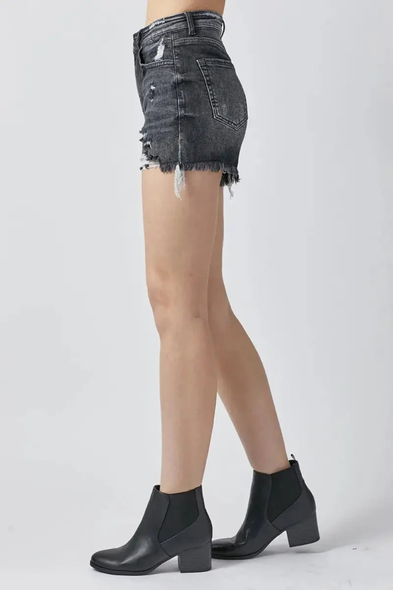 RISEN Full Size High Rise Distressed Denim Shorts Women - Love Salve
